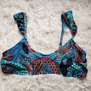 Jantzen Bikini Top Size Large Multicolor Ruffle Shoulders Costal Zone Swimwear